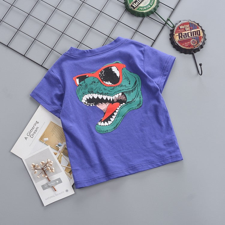 Crew Neck T-Shirt With Cartoon Print Back Pattern