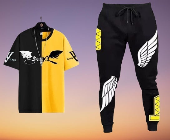 Exclusive Wings Print Mesh T-Shirt & Pant Set for Men