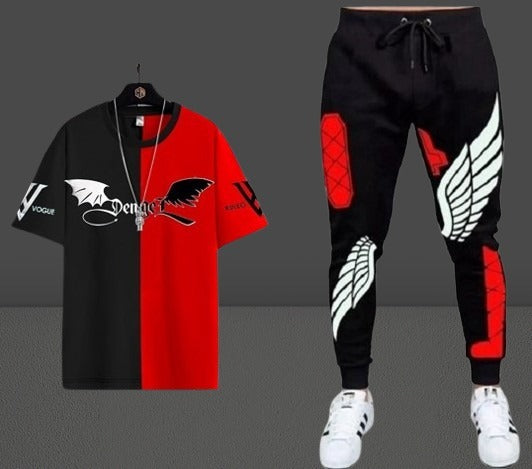 Exclusive Wings Print Mesh T-Shirt & Pant Set for Men
